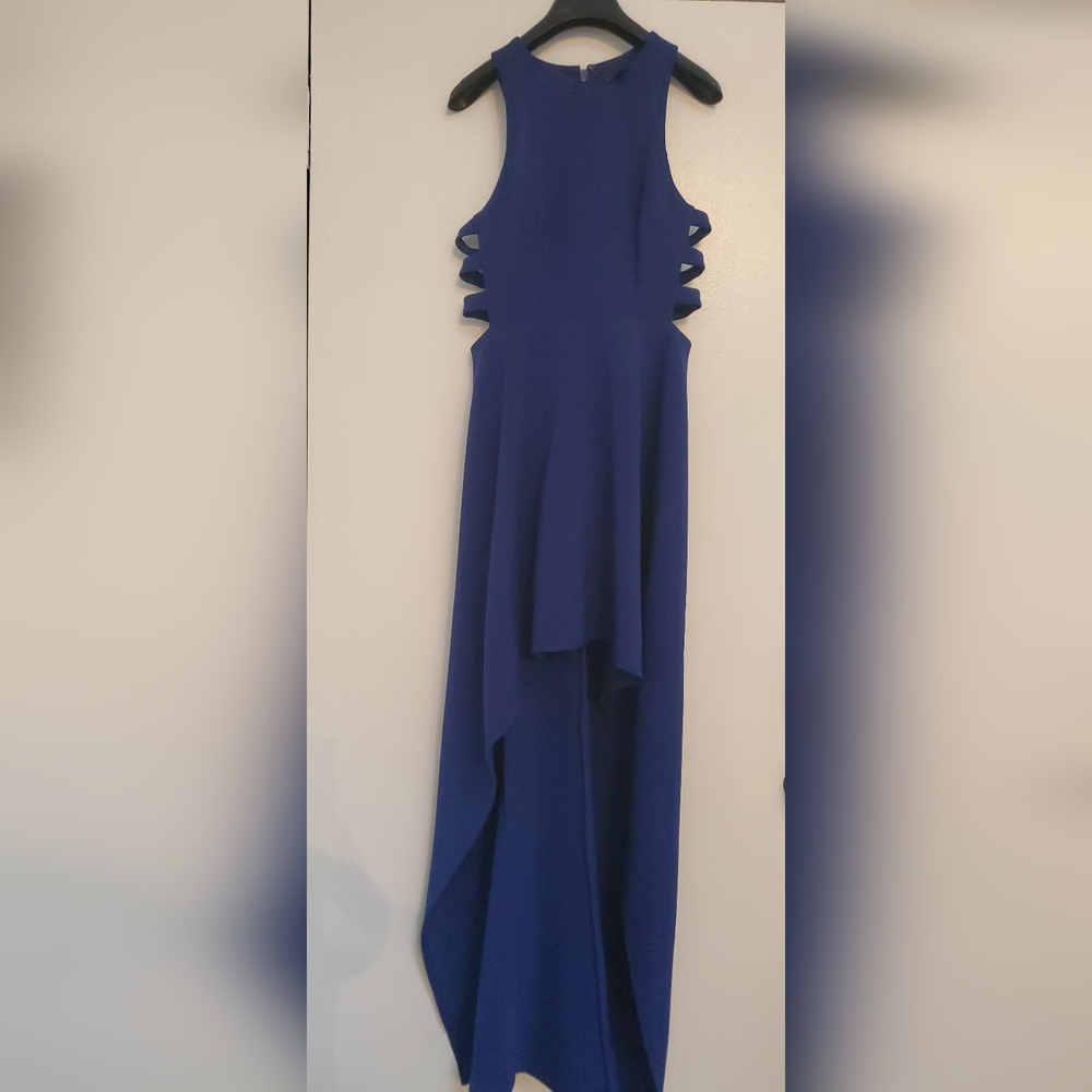 BCBG MaxAzria Deep Royal Blue High Low Dress with side vents, Size 6